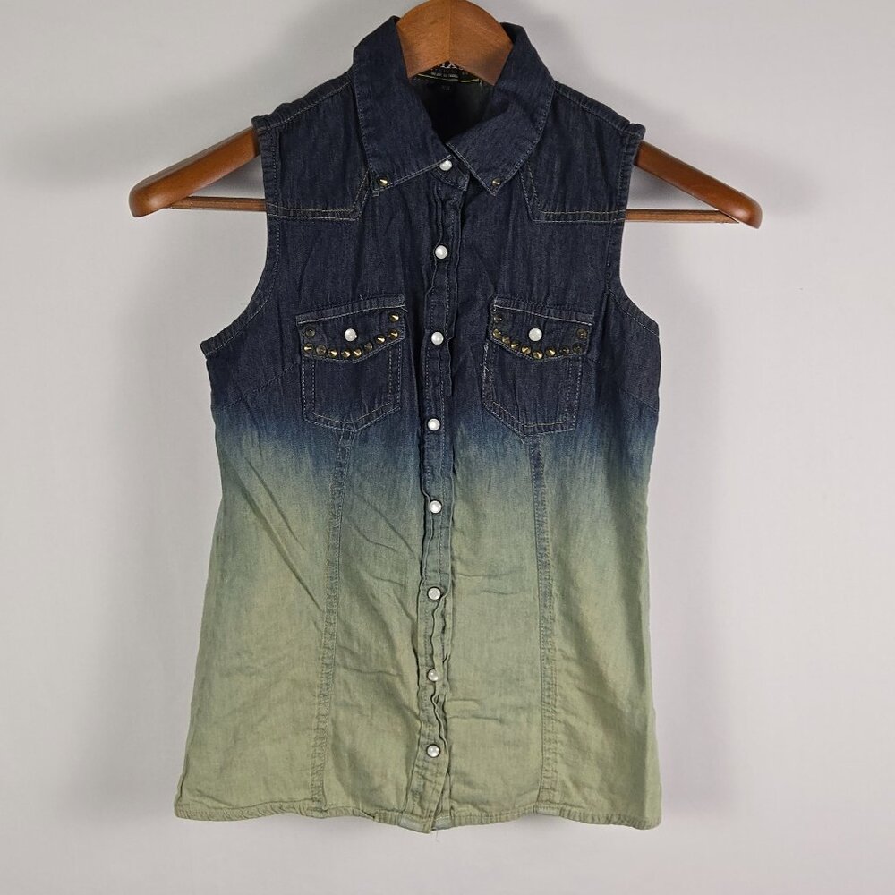MMXIII Womens‎ Extra Small Ombre Blue Green Denim Top Cowgirl Country Y2K Boho